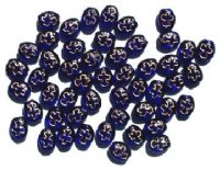 60 8x6mm Flat Oval Rosary - Cobalt with Gold Dove